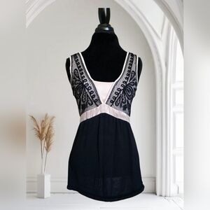 White House Black Market Black and Cream Lace Tank